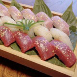 sushi with food grade gold leaf
