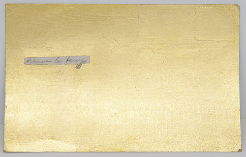 Fabrice Samyn - Trouve le temps, 2013. Gilt postcard by Fabrice Samyn