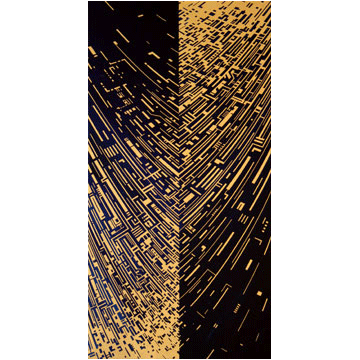 “Oppostion visuelle”  Feuille d'or et acryl, sur toile, 60cm x 30cm. Par un artiste suisse, Gégory Schulé.